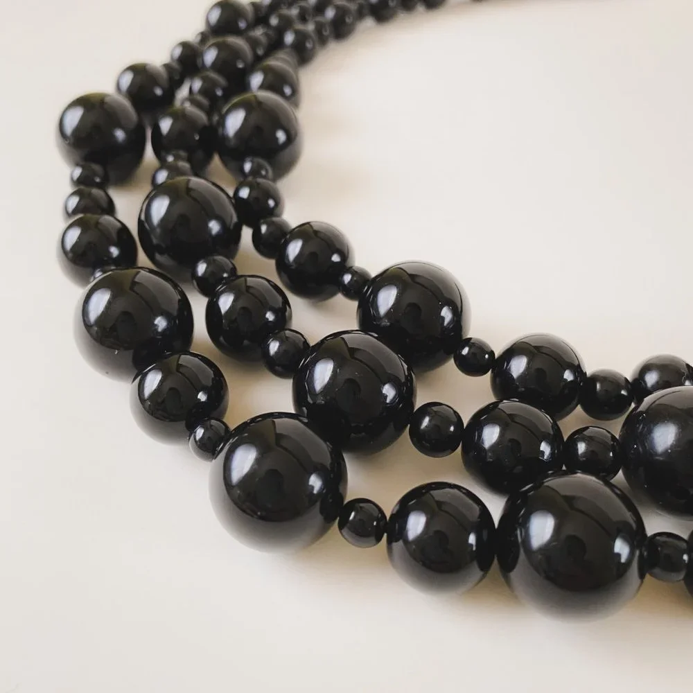Vintage Monet Black Ball Round Beaded Multi Strand Statement Bib Necklace - Picture 7 of 12